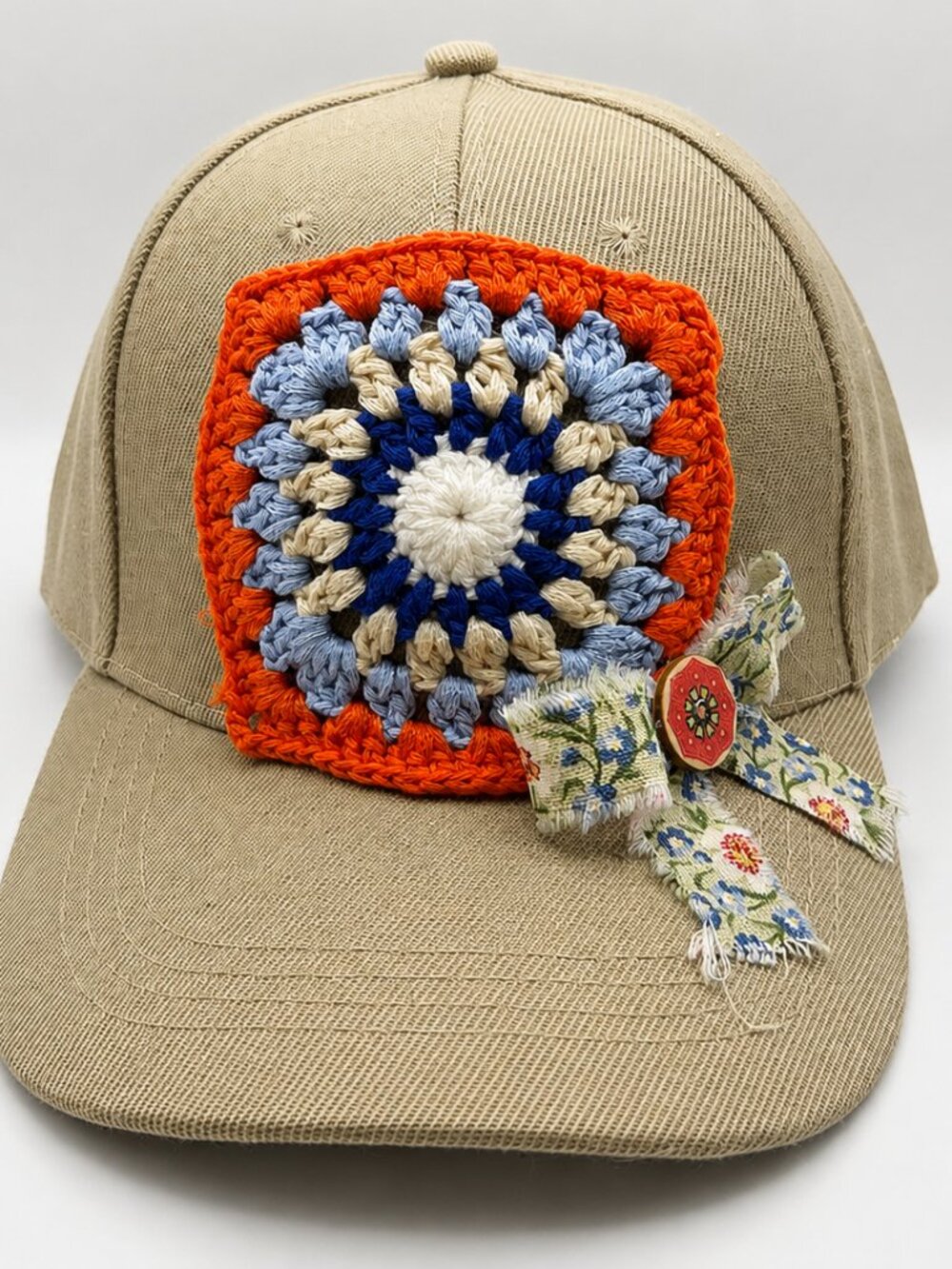Handmade Crochet Granny Square Patchwork Baseball Cap Hat